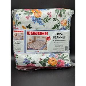 Basics Blanket 72" x 90" Field Flowers Nylon Edge USA Owens Mfg NEW Sealed VTG